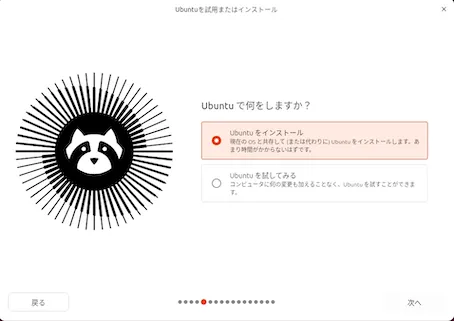 インストール種別の選択画面（Ubuntuをインストール）